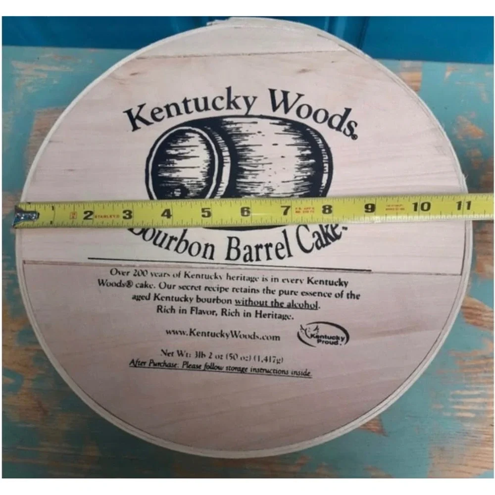 Kentucky Woods Bourbon Barrel Cake Wooden Lid Box Container Decor Collectible